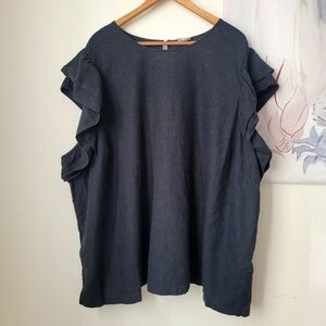 a new day Linen Blend Black Ruffle Sleeve Blouse Size 4X